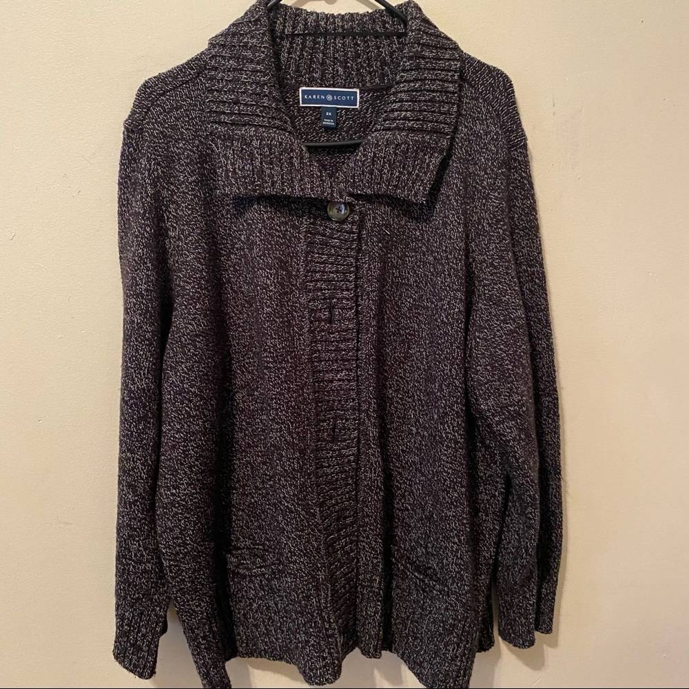 Karen Scott Brown Marled Shawl Collar Cardigan